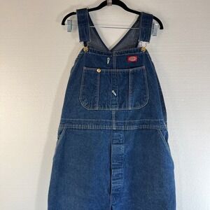 Vtg Dickies Bib Overalls Mens Blue Denim Sz 44x30 XL Button Fly Frayed